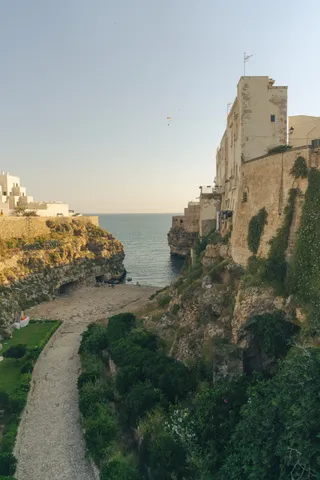 Path to a hilltop castle on the coast