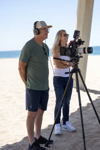 Setting up a shot on the sand
